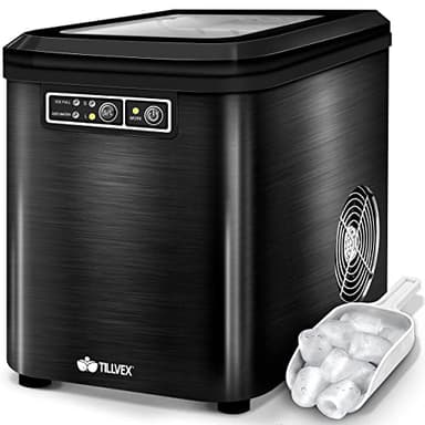 tillvex Eiswürfelmaschine Edelstahl 12 kg - 24 h | Eiswürfelbereiter 2,2 Liter Wassertank | Ice-Maker LED-Display & Selbstreinigungsfunktion | 2 Eiswürfel Größen (Schwarz)