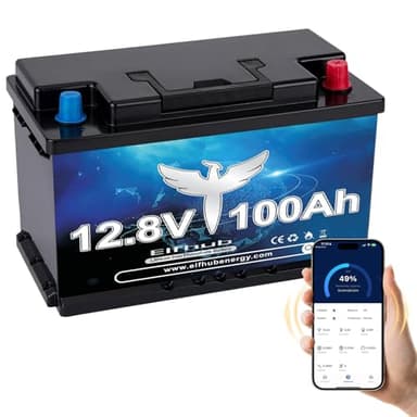Elfhub LiFePO4 12V 100AH Autobatterie Bluetooth 100A BMS über 5000 Mal Tiefzyklus Lithium Akku 1280W Abschaltschutz bei Niedriger Temperatur für Wohnmobil, Camping, Boot, Solare Heimanlagen