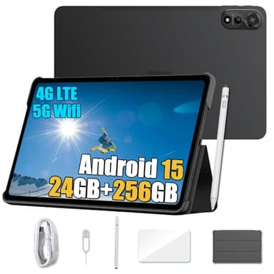 Blackview Mega 2 Android 15 Tablet 12 Zoll (2025), 24GB+256GB/2TB Erweiterung, 2.4K FHD+ Gaming Tablet, 4G LTE 5G WiFi, 16MP+8MP, 9000mAh, PC Mode, Hülle&Intelligenter Stift, 2 Jahre Garantie, Schwarz