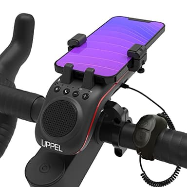 UPPEL Fahrrad Handyhalterung Mit Bluetooth Lautsprecher, 5000mAh Powerbank, Klingel, Mikrofon - 10-in-1 Multifunktional TF/SD/AUX Modus für Extrem & Freizeit Radsport, Mountainbike