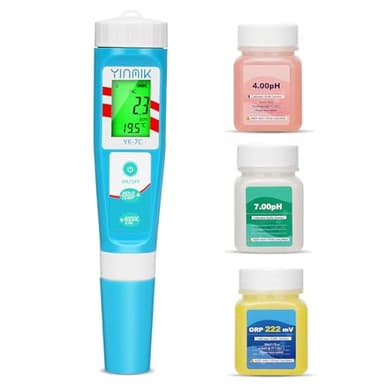 pH Chlor Messgerät, Pool pH Leitfähigkeit Messgerät, Digitales ORP Messgerät, Salzgehalt Tester für Salzwasserpools, 7 in 1 pH Chlor Salz ORP TDS EC Temp Messgerät