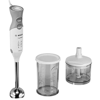 Bosch Stabmixer ErgoMixx MSM66120, Edelstahl-Mixfuß, Mix- und Messbecher, 4-Klingen-Messer, ergonomisches Design, 12 Stufen plus Turbo, 600 W, weiß/grau