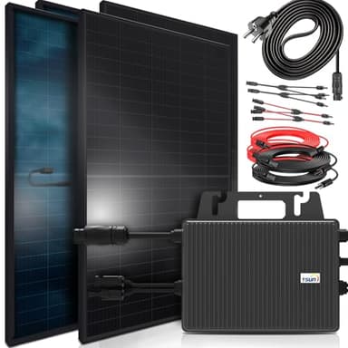 SUNNIVA 2392W Balkonkraftwerk 800W komplett Steckdose TSUN 800W Wechselrichter, PV Solaranlage Komplettset, 4x 460W BIFAZIAL, FULL BLACK, Glas-Glas Solarmodule, inkl.5m Kabel, Bluetooth