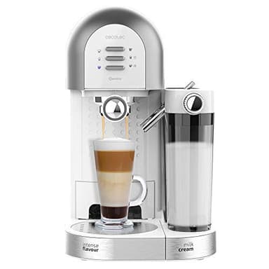 Cecotec Halbautomatischer Kaffee Instant Power-ccino 20 Chic Serie Bianca. für gemahlenen Kaffee und Kapselkaffee 20 Riegel, Milchtank 0,7 ml, Wassertank 1,7 l, 1470 W.