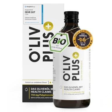 Das Olivenöl mit Gesundheitswert – extra hoher Polyphenol-Gehalt 750 mg/kg – Bio-Qualität – nur 1 Esslöffel/Tag – Oliv PLUS – 500 ml – 50 Portionen