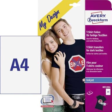 AVERY Zweckform MD1004 8 Textilfolien, T-Shirt selbst gestalten, T-Shirt bedrucken (Bügelfolie, farbige Textilien, DIN A4, bedruckbare T-Shirt Folie zum Aufbügeln, Transferfolie für Inkjet-Drucker)