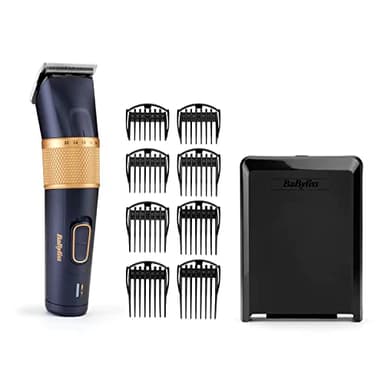 BaByliss Lithium Performance Haarschneider – Kabellose Profi-Leistung, 45 Längeneinstellungen (0,6–28 mm), Lithium-Akku, Dunkelblau/Gold, E986E