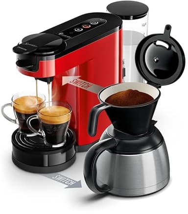 Philips Domestic Appliances Senseo Switch Kaffeemaschine mit Kaffeepads und Filter – 2-in-1-Technologie, 1 l Wassertank, 7 Tassen in einem Mal, Farbe Rot (HD6592/85)