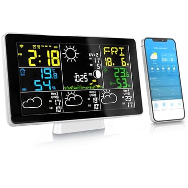 Brandson - Wetterstation Wlan mit Außensensor WiFi – Funk - Innen und Außentemperatur – Luftdruck/Barometer – Luftfeuchtigkeit – 4 Tage Prognose mit App – Modell 2025