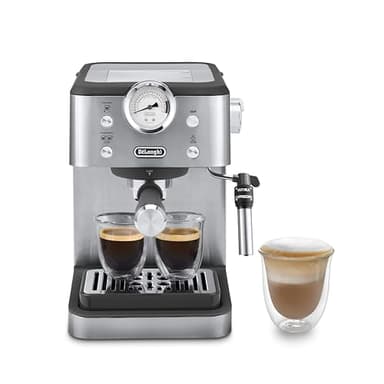 De'Longhi Siebträgermaschine Linea Classic EM450.M, Espressomaschine mit professionellem Milchaufschäumer, Vollmetallgehäuse, 15 Bar, 1,7 l Wassertank, Edelstahl/Metall