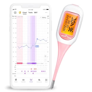 Basalthermometer Fruchtbarkeitsthermometer Bluetooth zur Zykluskontrolle/Kinderwunsch mit Premom APP von Easy@Home, Thermometer mit Auto BBT Sync, Oranger Hintergrundbeleuchtung LCD-Anzeige, BT-A31