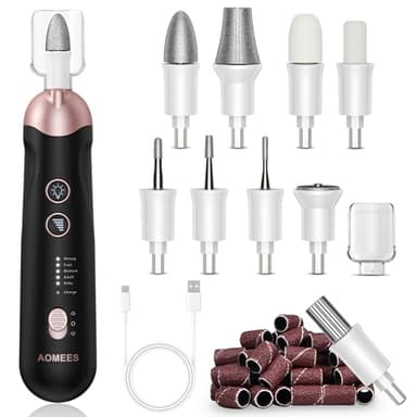 AOMEES Elektrische Nagelfräser Set, Maniküre Pediküre Set Fußpflege Elektrisch mit 9 Aufsätze zur Nagelpflege, mit 5 Geschwindigkeiten, LED Licht, Aufbewahrungstasche (Schwarz)
