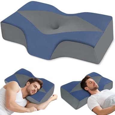 Hypuno Orthopädisches Memory Foam Kopfkissen Nackenstützkissen gegen Nacken-& Schulterschmerzen mit 2 Höhen & Waschbarem Bezug, Blau–Ergonomisches Schlaf- & Komfortkissen für Seiten-& Rückenschläfer