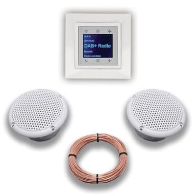 BERKER Unterputz DAB+ und Bluetooth Radio 30848989 polarweiß glänzend mit 1fach Rahmen Berker + 2 x Feuchtraum/Badezimmer - Deckenlausprecher Einbaulautsprecher + 20 Meter EBROM Lautsprecherkabel