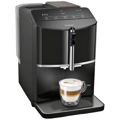 Siemens Kaffeevollautomat EQ300 TF301E19, Milchaufschäumdüse, 5 Kaffee- und Milchgetränke auf Knopfdruck, entnehmbare Brüheinheit, einfache und schnelle Reinigung, Schwarz