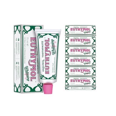 Euthymol Whitening Zahnpasta 75ml x 6, Zahncreme GVO-frei Glutenfrei Vitamin E, Plaque entfernen Antibakteriell Toothpaste, Weiß Sauber Gesund Zähne, Erfrischt Zahnpflege, Sauberkeit Zahnfleisch
