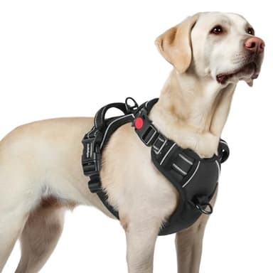 rabbitgoo Hundegeschirr Grosse Hunde, Verstellbare Geschirr Hund ohne Zug & Würgen, Anti Zug hundegeschirr mit Griff, weich Gepolsterte Reflektierende Brustgeschirr, Schwarz L