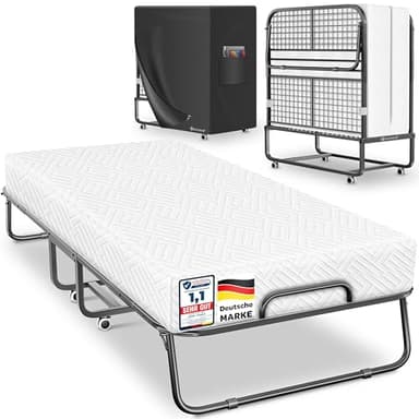KESSER® Klappbett 200x90cm Gästebett inkl. Matratze aus Memory-Schaum & Rollen | faltbares Reisebett mit Metallrahmen für Erwachsene belastbar bis 250kg | Metallbett mit Schaumstoffmatratze & Cover