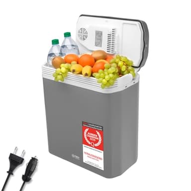 TZS First Austria elektrische Kühlbox 24 Liter | 12 Volt & 230 Volt Anschluss | mit 12-V-Stecker fürs Auto | für Camping, Festivals & Reisen | mit Kühl- und Warmhaltefunktion | grau