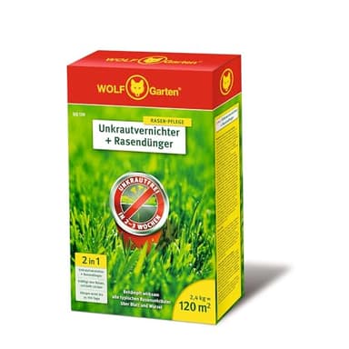 WOLF-Garten 2-in-1: Unkrautvernichter + Rasendünger SQ 120 (Rasendünger und Unkrautvernichter, wirkt über Blätter und Wurzeln, Wirkung bis zu 100 Tagen, ausreichend bis 120 m2) 3840720