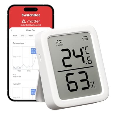 SwitchBot Thermometer Hygrometer Innen, Bluetooth Hygrometer Digital Temperatur Feuchtigkeit Sensor mit APP & Datenspeicherung, Taupunkt/VPD/Absolute Feuchtigkeitssensor