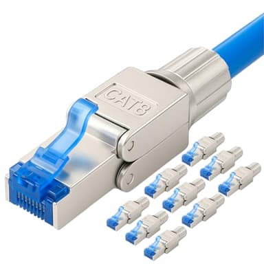 10x RJ45 Stecker CAT 8 – werkzeuglose Netzwerkstecker für Ethernet, Verlegekabel & Netzwerkkabel | Gigabit fähig, STP geschirmt, 40 Gbit/s, vergoldete Kontakte