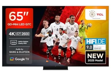 TCL 65Q7C QLED Mini LED Fernseher, 65 Zoll, 4K HDR Premium, Dolby Vision IQ & Atmos, Smart TV mit Google TV, Bang & Olufsen 6.2.2 Sound, 144Hz VRR, AMD FreeSync Premium Pro, HDMI 2.1, AirPlay 2