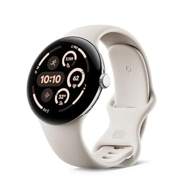 Google Pixel Watch 3 (45 mm) – Android smartwatch with Heart Rate Tracking, Advanced Running from Fitbit, Fitness Insights, 24-Hour Battery – Polished Silver Aluminium Case – Porcelain Band – Wi-Fi