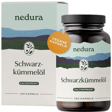 nedura® Schwarzkümmelöl Kapseln – Premium Schwarzkümmel aus Ägypten – In Deutschland kaltgepresst & schonend verarbeitet – 150 Stück mit veganer Kapselhülle – 1000 mg Tagesdosis