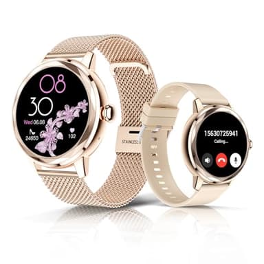LES FLEURS Smartwatch Damen mit Bluetooth Anrufen, 1,19" Display Smart Watch, IP67 Fitness-Tracker, 123 Sportarten, Schlaf-/SpO2-Monitor, Zyklus-Tracker für Android & iOS, Roségold