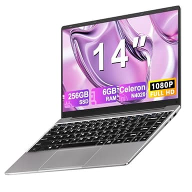NOTODD 2025 Laptop 14 Zoll Win 11 Pro 6GB RAM 256GB SSD Unterstützung 1TB (TF 1TB) Notebook Celeron N4020 (bis2.8GHz) 5000mAh 1920x1080p WiFi Deutscher Tastaturschutz und kabellose Maus-Grey