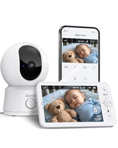 ARENTI Babyphone mit Kamera und App mit 5" Display, 1080P PTZ Video Babyfon mit Kamera, One-Touch-Ruf, Temperatursensor, Wiegenlied, Nachtsicht, 2 Wege Audio, VoX Mode, Automatische Verfolgung