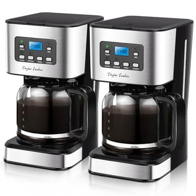 Taylor Swoden Darcy - 950W Kaffeemaschine mit Timer,1.5L Filterkaffeemaschine 12 Tassen, Abschaltautomatik, Tropf-Stopp, Wiederverwendbarem Filter und Heizplatte, BPA-frei, Schwarz, 2 Stück