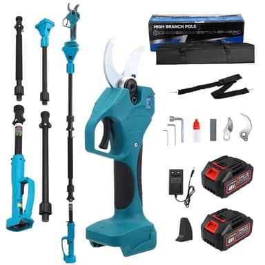 GJCrafts 2-in-1 Akku Astschere, LCD-Display, mit 21V 2x3,0Ah Akku und 2,3m Verlängerungsstange, 40cm Schnittdurchmesser, Astschere für den Baumschnitt, kompatibel mit Makita
