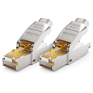 deleyCON 2x CAT 8 Netzwerkstecker RJ45 Werkzeuglos Geschirmt 40 Gbit/s Netzwerk Stecker für Starre Verlegekabel Rohkabel Steckverbinder RJ45 Ethernet LAN DSL Patchkabel