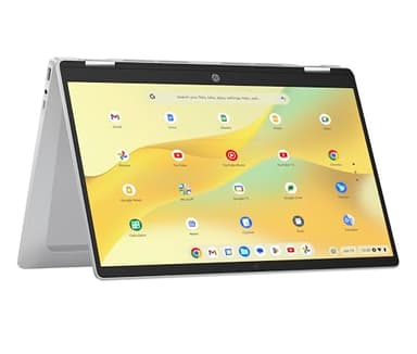 HP Chromebook x360 Laptop, 14" Touchscreen, Intel Prozessor N100, 4 GB DDR4 RAM,128GB eUFS, Intel UHD Graphics, ChromeOS Betriebssystem, QWERTZ, Gemini, Silber