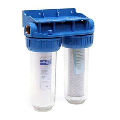 Naturewater NW-BR10B3 2 Stufen Wasserfilter Doppelfilter, 5 µ, 32,89 mm (1"), Ø62 mm PP Kartusche, Filter Wandhalterung, Filterschlüssel, Sedimentfilter Aktivkohleblock