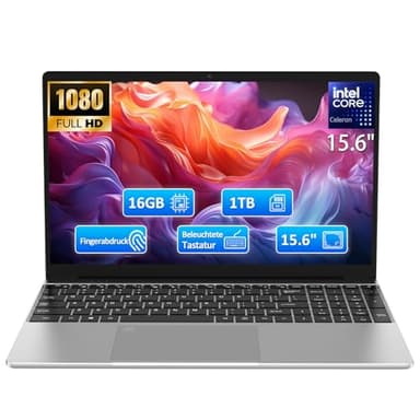Molegar 2025 FHD Laptop Student/Geschäft,15.6 Zoll Laptop Computer mit 16GB DDR4 1TB SSD,Quad-Core N95(Bis zu 3.4GHz,Beat N5095),8000mAh Großer,2.4/5G WiFi,Webcam,USB 3.0,Beleuchtete Tastatur