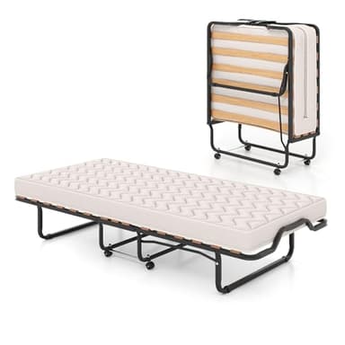 GOPLUS Gästebett klappbar 80/90×200cm, Klappbett mit Matratze aus Memoryschaum, Stahlrahmen, 4 Universalrollen, Foldable Bed Einzelbett klappbar für Gästezimmer, Büro & Wohnzimmer (90 × 200cm)