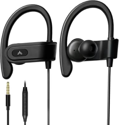 Avantree E171 - AUX 3.5mm Sport Kopfhörer kabelgebunden mit Mikrofon, schweißfest, zum Laufen, Over Ear Kopfhörer mit Ohrbügel, In Ear Jogging-Kopfhörer für Workout, Training, Fitnessstudio - Schwarz