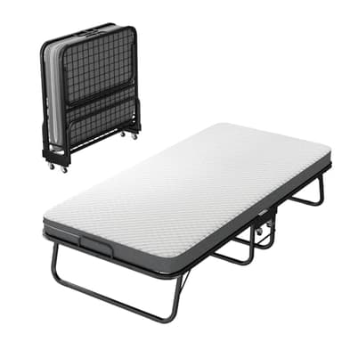Cenbunsh Klappbett für Einzelbett Metall 90 x 190 cm, Gästebett Klappbar für Erwachsene mit Matratze aus Memory-Schaum 10 cm, Beistellbett mit 4 Rollen, leicht zu bewegen, Belastung 200 kg, schwarz