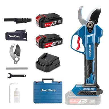 Dong Cheng Akku Astschere 20V, 4 Schnittstufen bis 35 mm, Professionelle Akku Gartenschere Bürstenloser Motor, 2×2,0Ah Akkus, 2A Ladegerät, SK5-Klinge - für Obstbäume, Gartenpflege, Sträucher