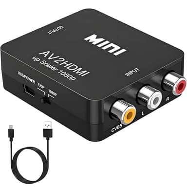 GANA RCA auf HDMI Konverter – AV (CVBS) zu HDMI Adapter, 720p/1080p@60Hz, USB-Strom, PAL/NTSC/SECAM, kompatibel mit PS2/PS3/Xbox/Wii/N64/VHS/VCR/DVD/Set-Top-Box, für TV/Monitor/Beamer