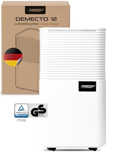 Comedes® Luftentfeuchter 12l / 24h - geräuscharmer Entfeuchter mit Rollen - leise & stromsparende Luftentfeuchtung für Wohnräume und Büros bis 25m² / 125m³ - Demecto 12 Dehumidifier