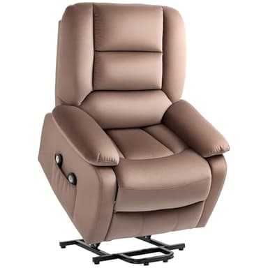 HOMCOM Relaxsessel mit Aufstehhilfe Elektrisch Fernsehsessel mit Vibrationsmassage, Liegefunktion, Massagesessel mit Wärme, Fußteil, Seitentasche, Timer, Braun