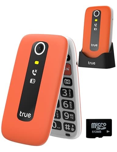 TRUE Seniorenhandy Klapphandy ohne Vertrag, 2,8 Zoll Farbdisplay, GSM großen Tasten Handy für Senioren mit Sturz-Notruf, Schrittzähler, Kamera, SOS Notruftaste, Ladestation, 512MB microSD, S70, Orange