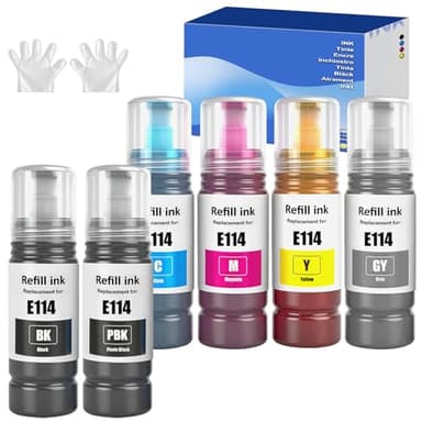 SHUOLEI 114 Tinte Kompatibel mit Epson 114 Tintenpatronen Nachfülltinte Multipack, für EP ET-8500 ET-8550 (6-Pack, Schwarze/Foto Schwarze/Cyan/Magenta/Gelb/Grau)