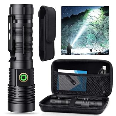 Banral Led Taschenlampe Aufladbar - Taschenlampe Extrem Hell - Mini Taschenlampe mit Holster, 4 Modi, Stufenlos Dimmbar, Magnetisch, Taktisch Taschenlamp für Outdoor Camping polizei Notfälle