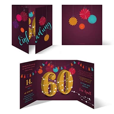 Individuelle Geburtstagseinladungen zum 60. Geburtstag personalisierte Einladungskarten ab 10 Stück selbst gestalten Quadrat 155x155mm Altarfalz - Girlande