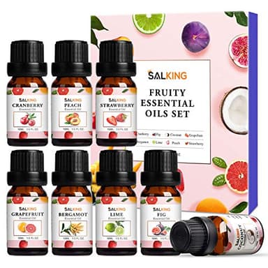 Salking Ätherische Öle Set, 8x10mL Bio Aromatherapie Duftöl GeschenkSet für Diffuser, Luftbefeuchter, Massage, Zitrone, Erdbeere, Cranberry, Pfirsich, Bergamotte, Kokosnuss, Feige, Grapefruit